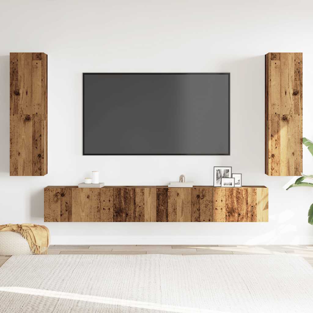 vidaXL 4 Piece Wall-mounted TV Cabinet Set Old Wood Engineered Wood 3