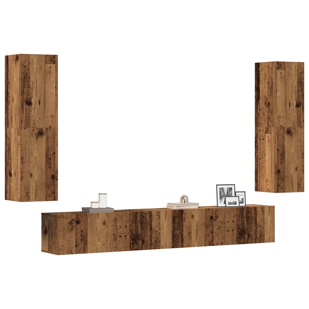 vidaXL 4 Piece Wall-mounted TV Cabinet Set Old Wood Engineered Wood 1