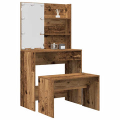 Dressing Table Set with LED Engineered Wood Depth 40 cm Width 74.5 cm Old wood