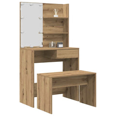 Dressing Table Set with LED Engineered Wood Depth 40 cm Width 74.5 cm Artisan oak