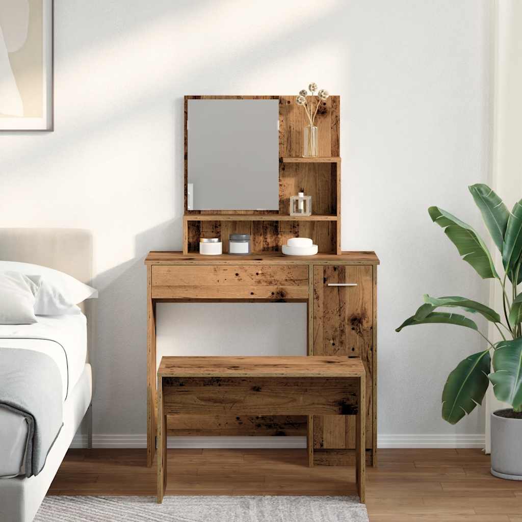 vidaXL Dressing Table Set Old Wood Engineered Wood 3