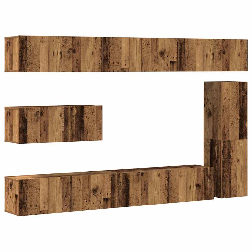 7 Piece TV Cabinet Set Engineered Wood Width 100 cm Old wood