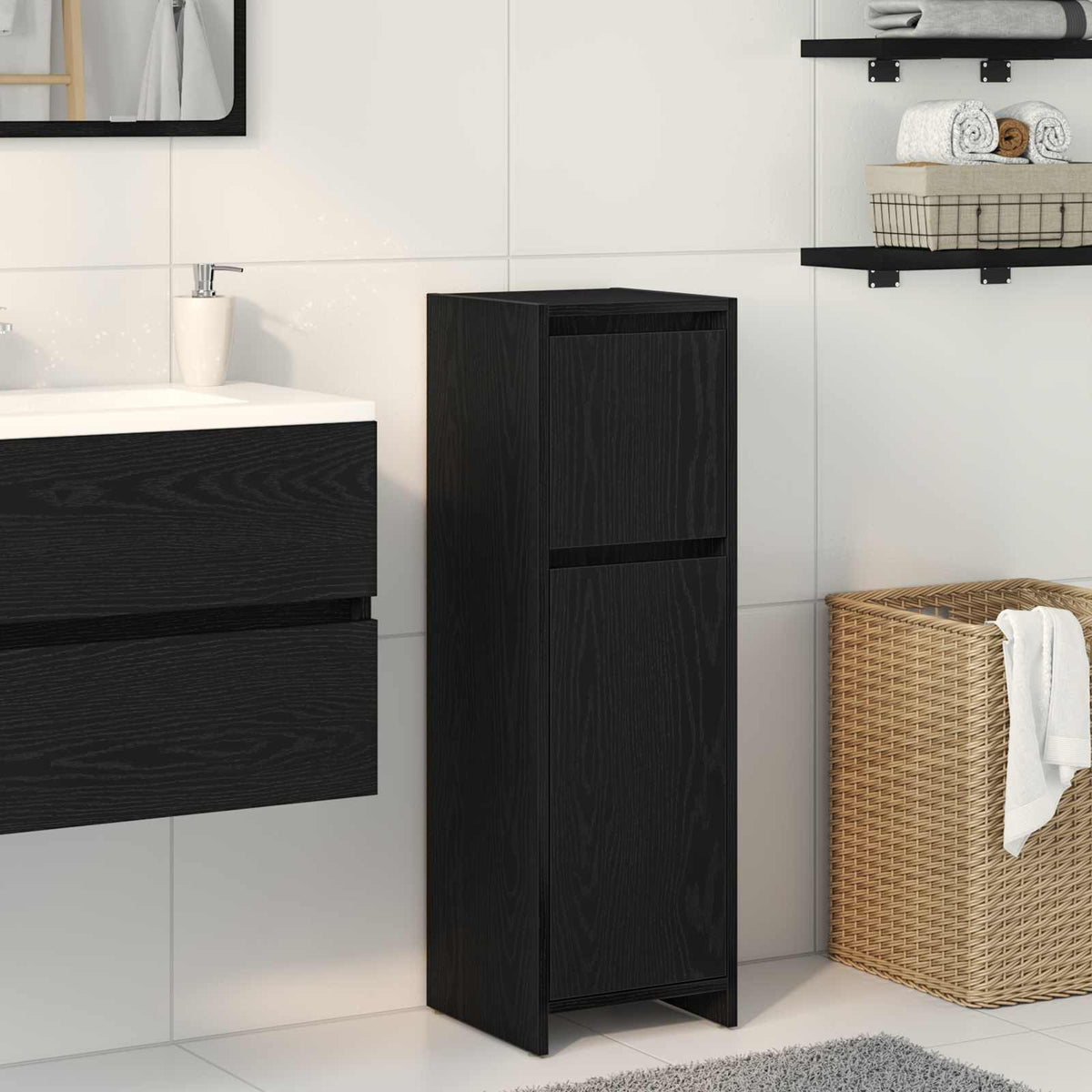 Bathroom Cabinet 30x30x95 cm Engineered Wood Black oak