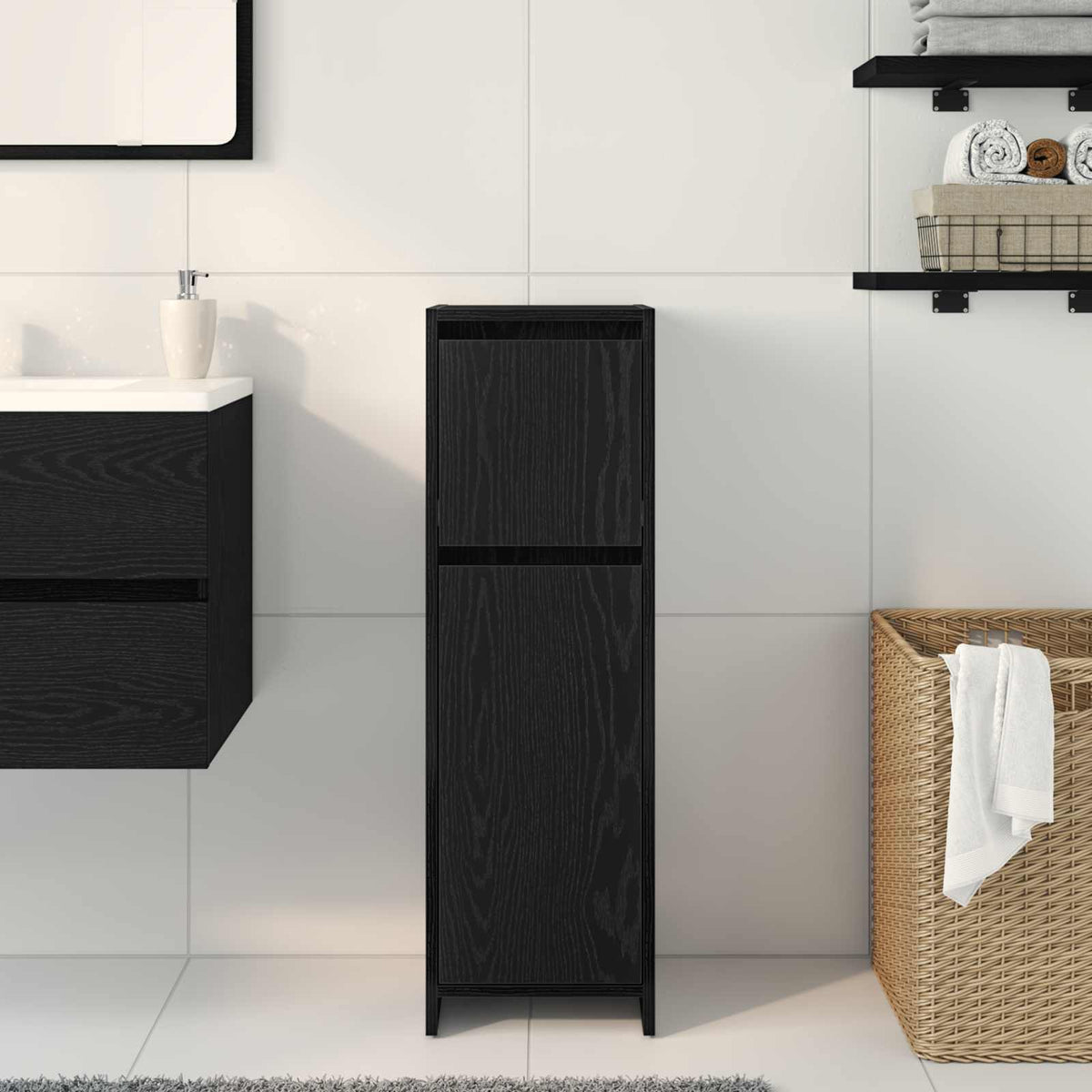 Bathroom Cabinet 30x30x95 cm Engineered Wood Black oak