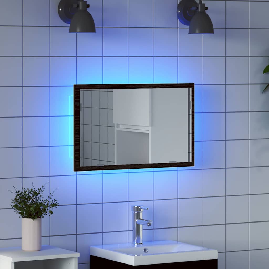 vidaXL Bathroom Mirror with LED Lights Black Oak 60x8.5x37 cm 1