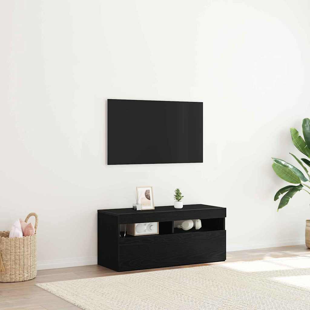 vidaXL TV Cabinet 90 x 35 x 40 cm Black Oak Engineered Wood 1