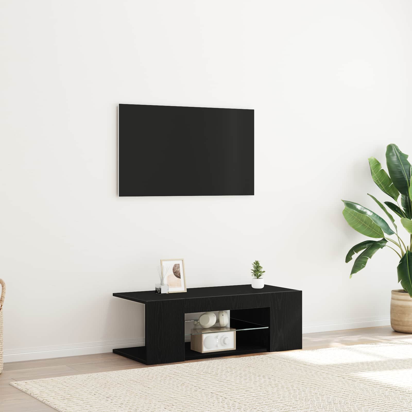 vidaXL TV Cabinet 90 x 39 x 30 cm Black Oak Engineered Wood 1