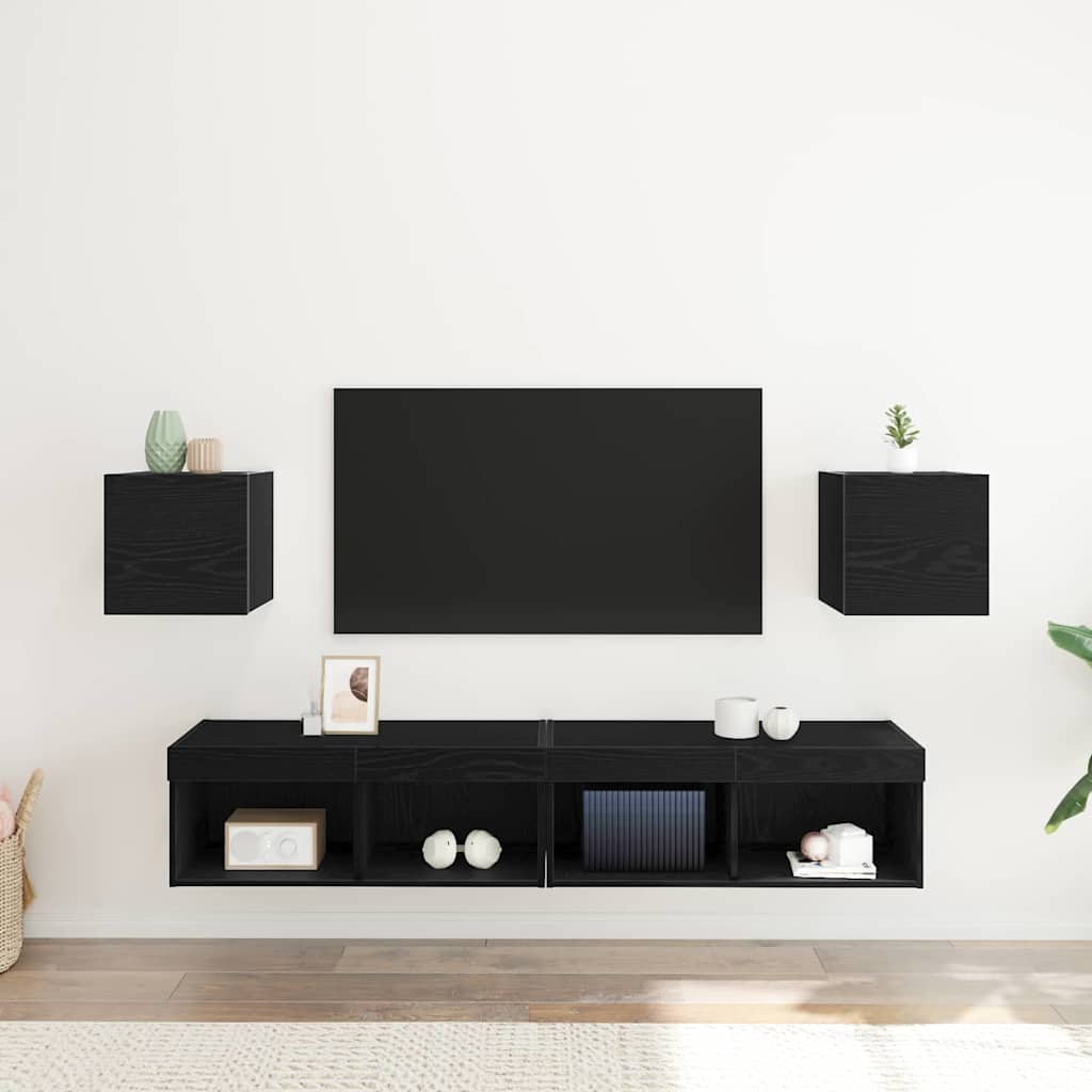 vidaXL Wall Mounted TV Cabinet 2 pcs Black Oak Engineered Wood 4