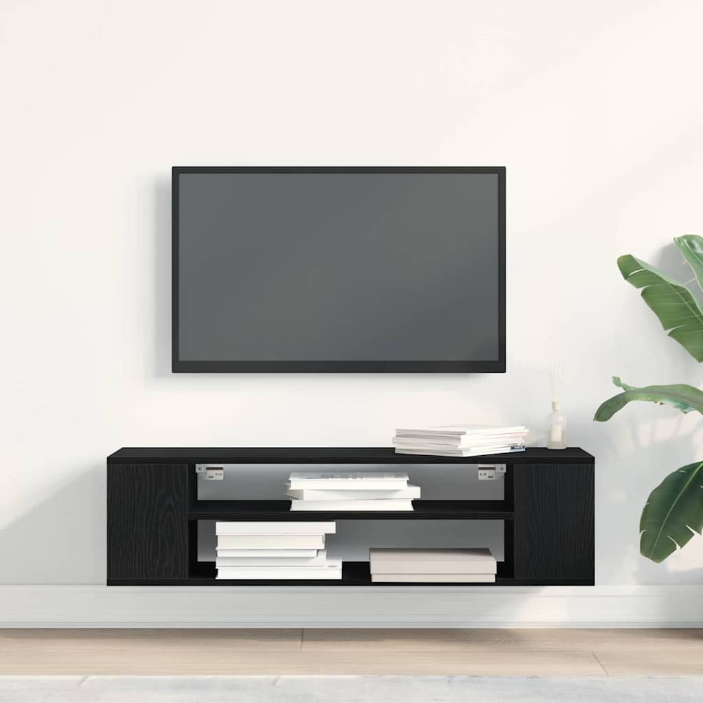 vidaXL TV Cabinet 100 x 30 x 26.5 cm Black Oak Engineered Wood 4