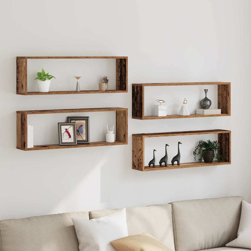 vidaXL Wall Shelves 4 pcs Old Wood 80 x 15 x 26 cm Engineered Wood 1