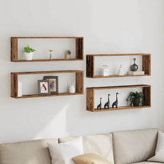 vidaXL Wall Shelves 4 pcs Old Wood 80 x 15 x 26 cm Engineered Wood 1
