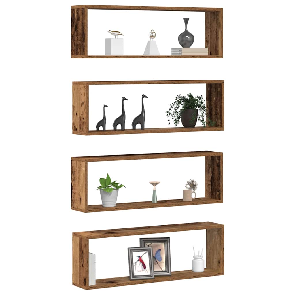 vidaXL Wall Shelves 4 pcs Old Wood 80 x 15 x 26 cm Engineered Wood 3