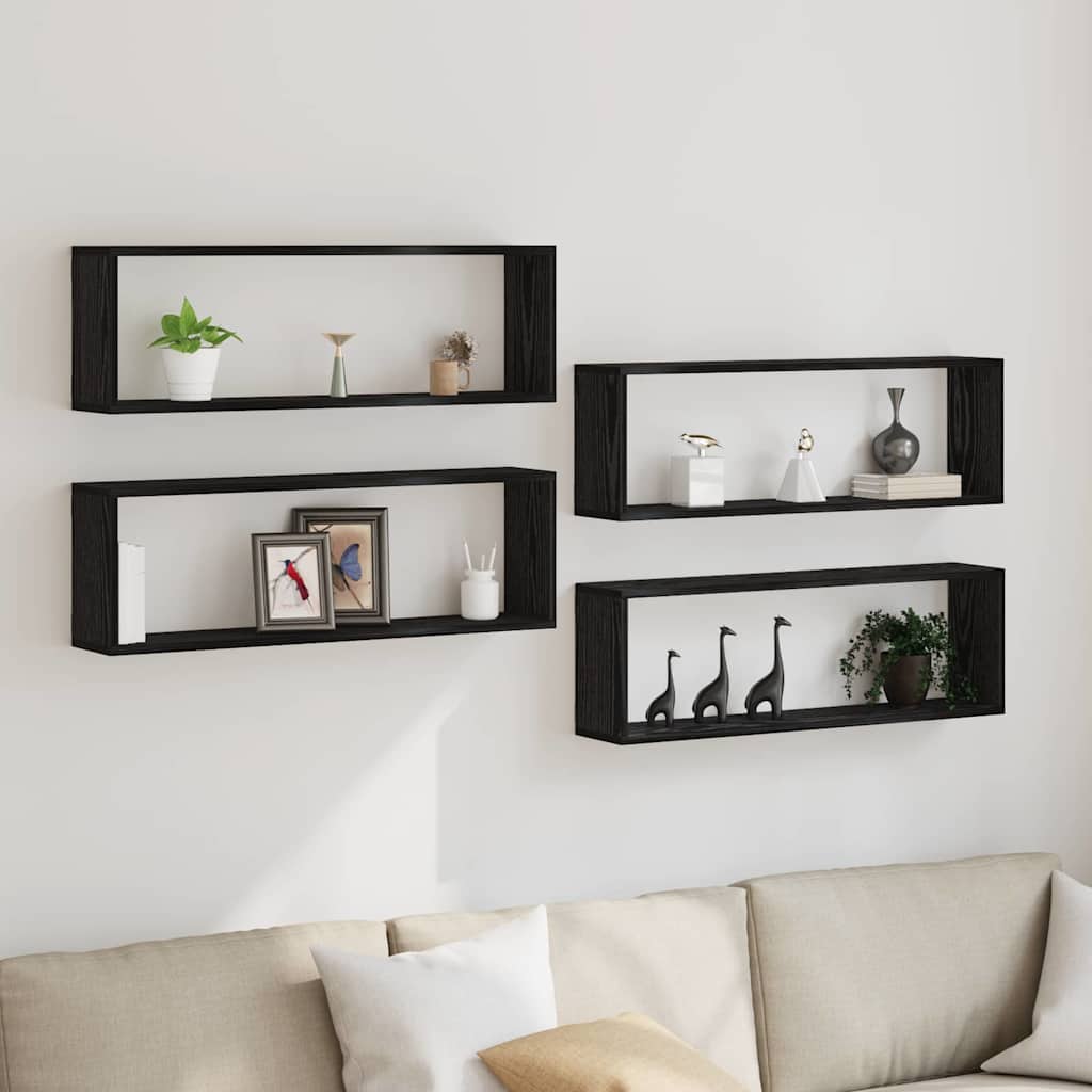 vidaXL Wall Shelves 4 pcs Black Oak 80 x 15 x 26 cm Engineered Wood 1