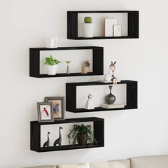 vidaXL Wall Shelves 4 pcs Black Oak 60 x 15 x 23 cm Engineered Wood 1