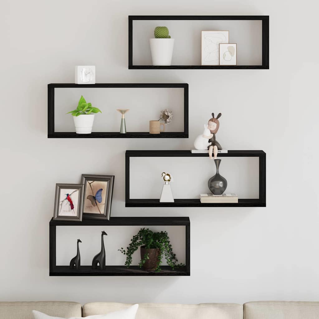 vidaXL Wall Shelves 4 pcs Black Oak 60 x 15 x 23 cm Engineered Wood 4
