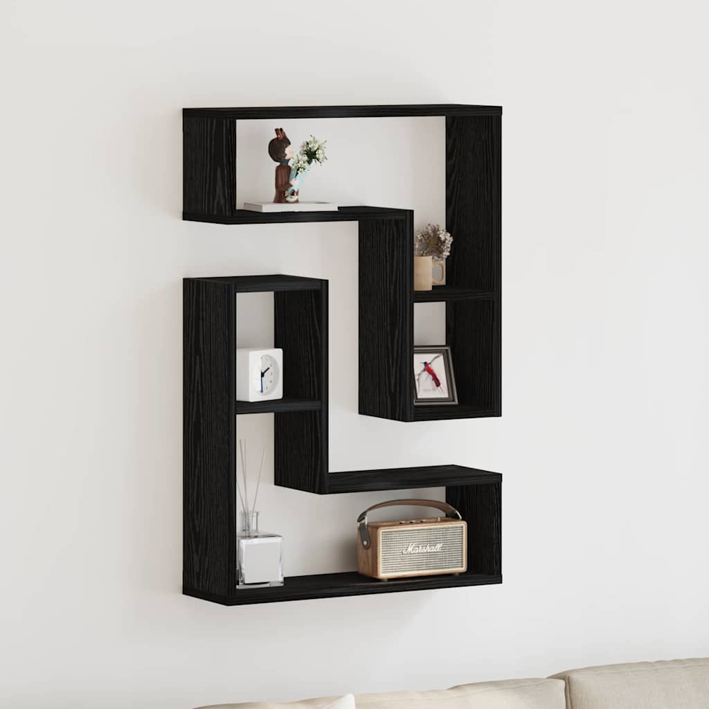 vidaXL Wall Shelf 2 pcs Black Oak 50 x 15 x 85 cm Engineered Wood 1
