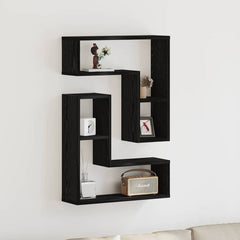 vidaXL Wall Shelf 2 pcs Black Oak 50 x 15 x 85 cm Engineered Wood 1