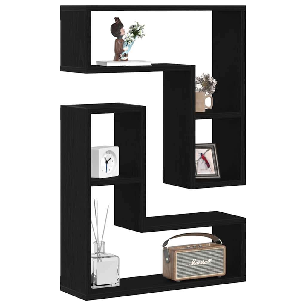 vidaXL Wall Shelf 2 pcs Black Oak 50 x 15 x 85 cm Engineered Wood 3