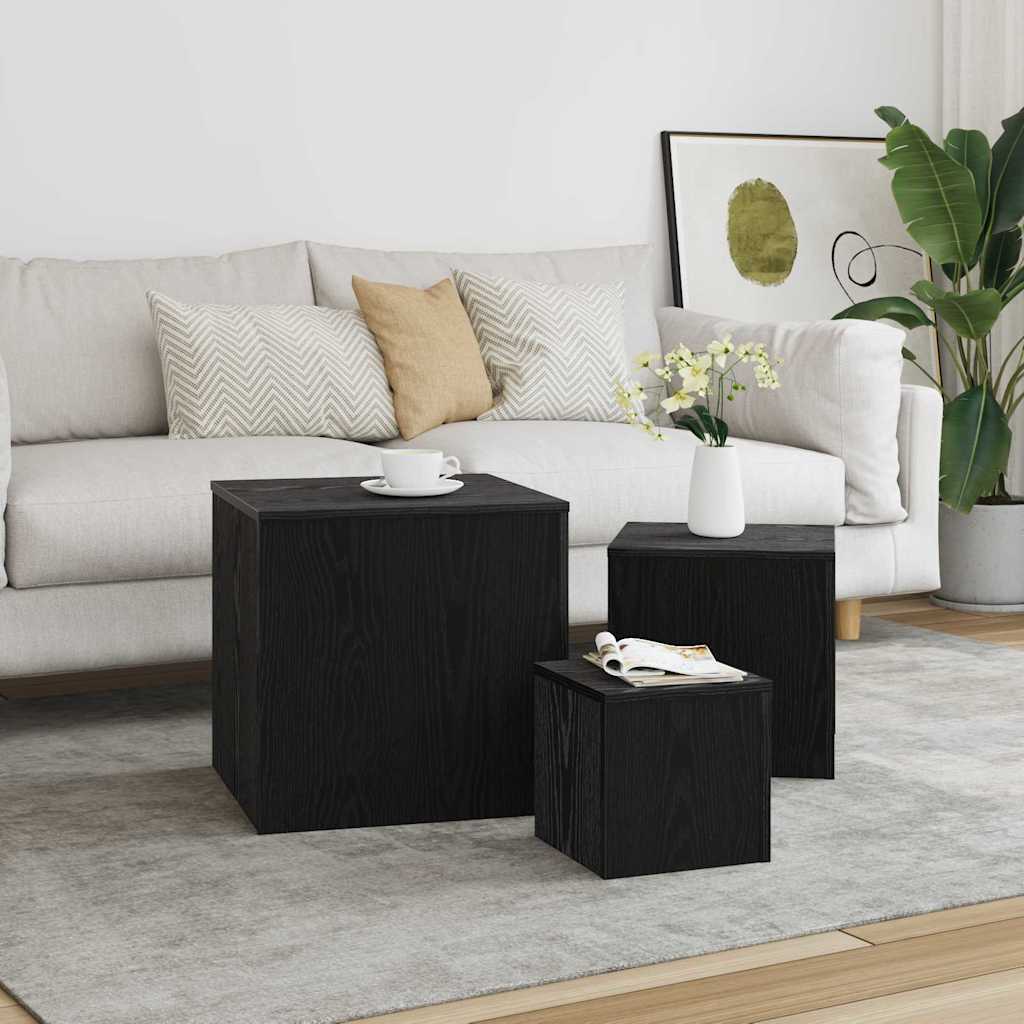 vidaXL Nesting Table 3 pcs Black Oak 45 x 45 x 45 cm Engineered Wood 1