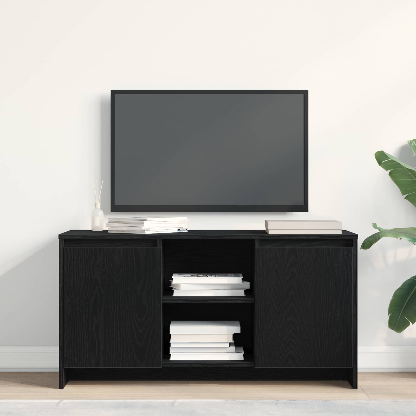 vidaXL TV Cabinet 102 x 37.5 x 52.5 cm Black Oak Engineered Wood 1