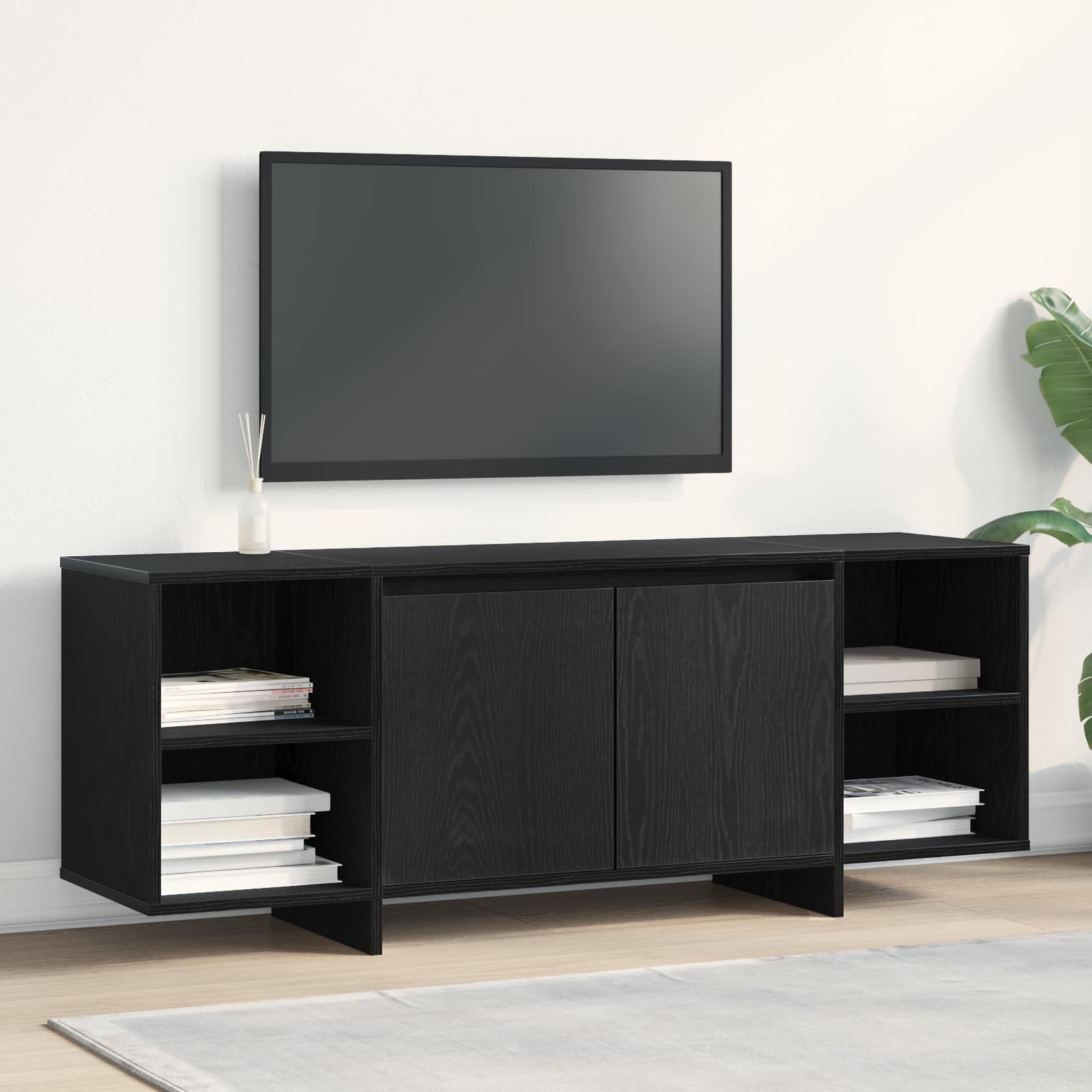 vidaXL TV Cabinet 130 x 35 x 50 cm Black Oak Engineered Wood 4