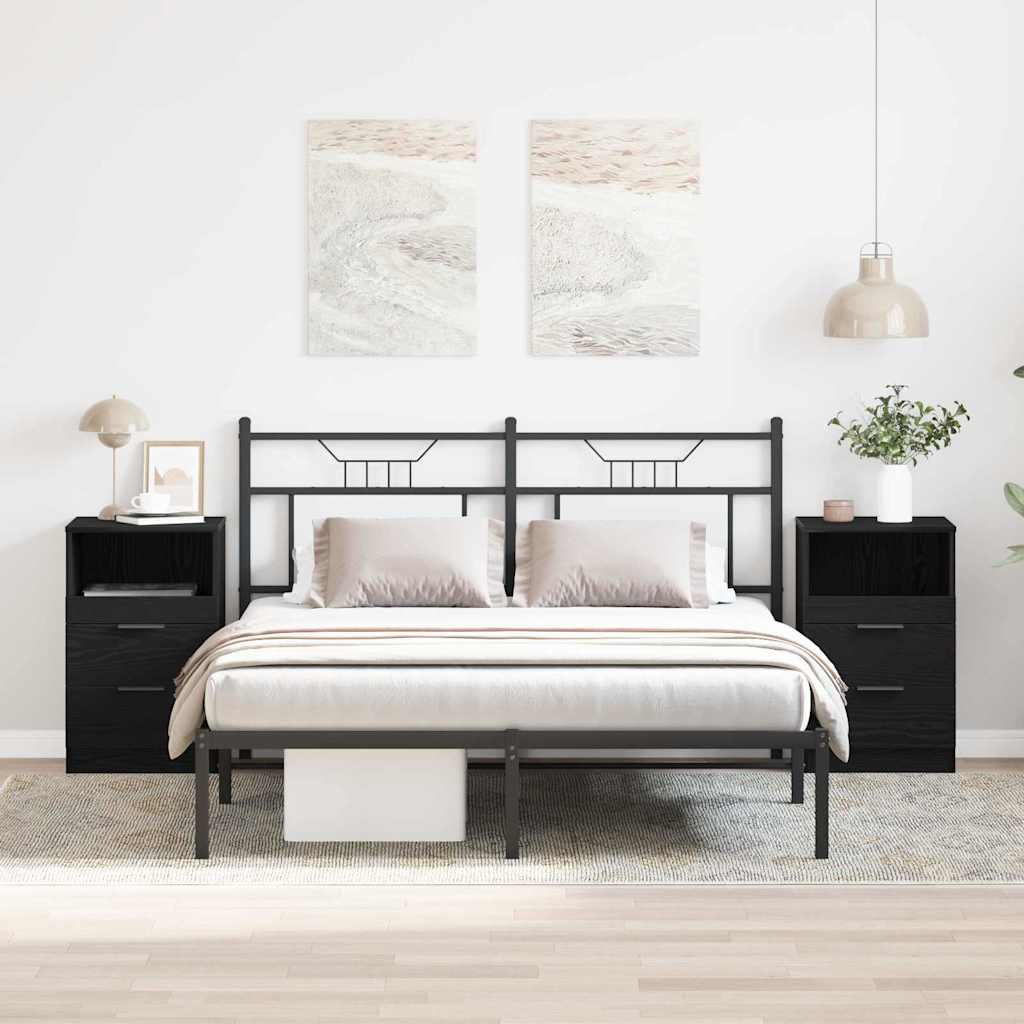 vidaXL Bedside Cabinet 2 pcs Black Oak 40 x 35 x 65 cm Engineered Wood 1