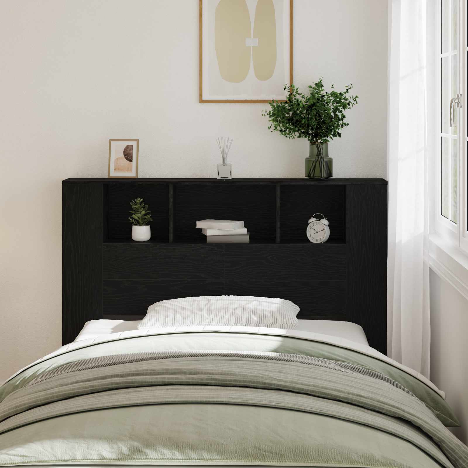 vidaXL Headboard Cabinet Black Oak Engineered Wood 1