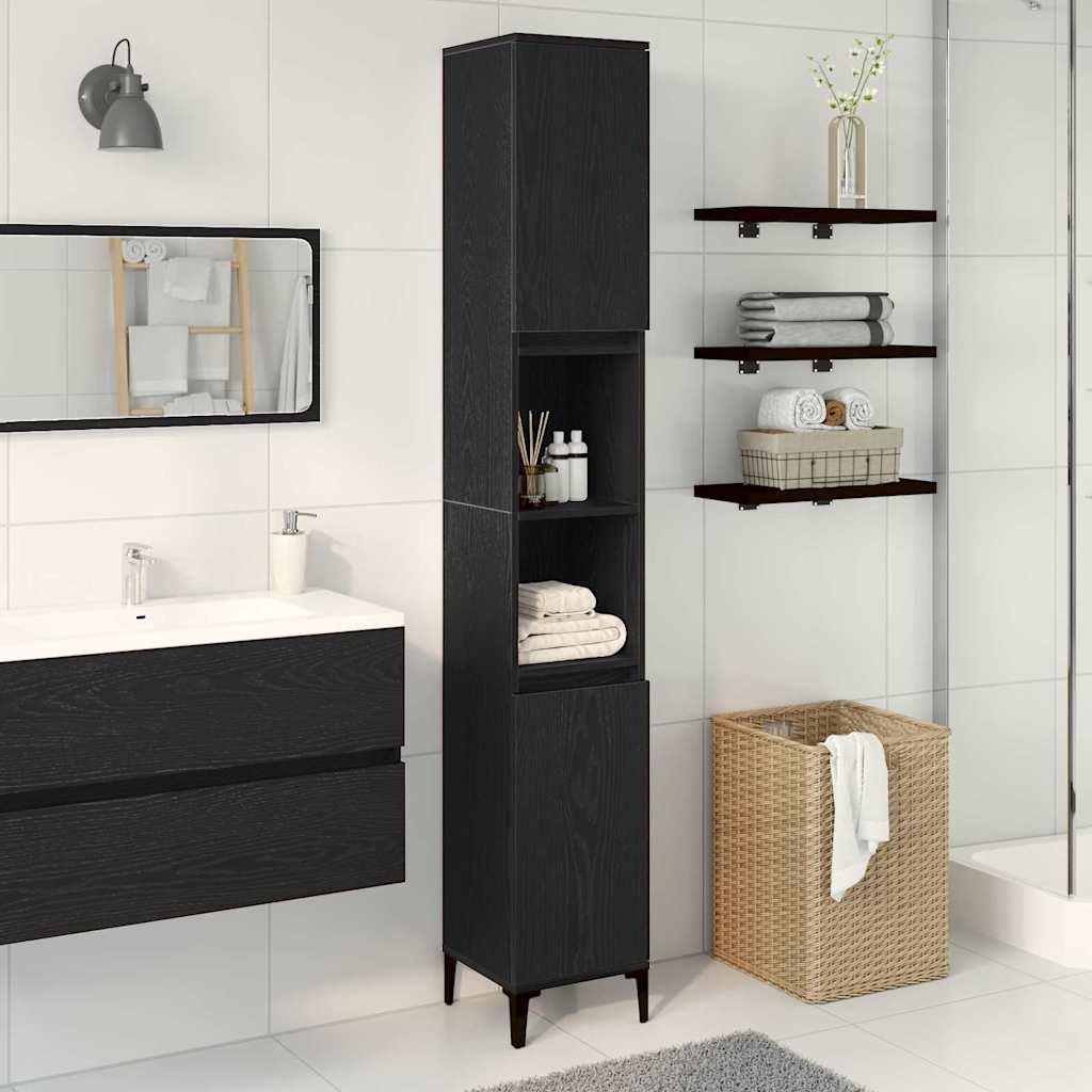 Bathroom Cabinet 30x30x190 cm Engineered Wood Black oak