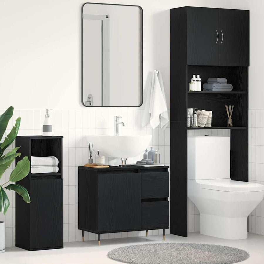 Bathroom Cabinet Black Oak Engineered Wood