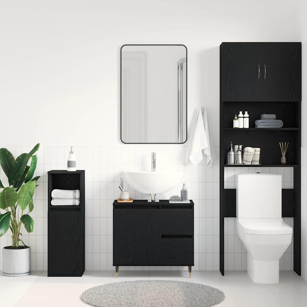 vidaXL Bathroom Cabinet Black Oak 65 x 33 x 60 cm Engineered Wood 4