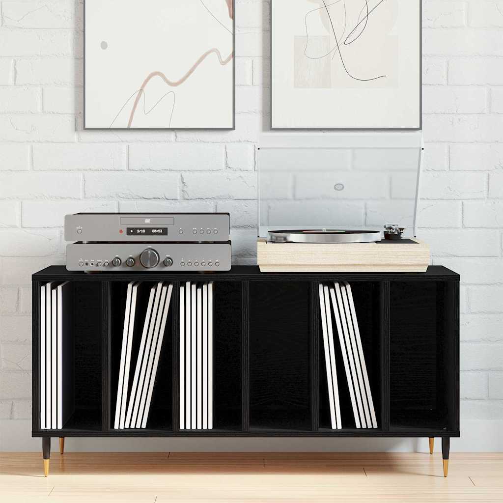 vidaXL Record Cabinet Black Oak 100 x 38 x 48 cm Engineered Wood 4