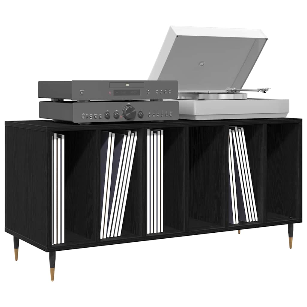 vidaXL Record Cabinet Black Oak 100 x 38 x 48 cm Engineered Wood 3