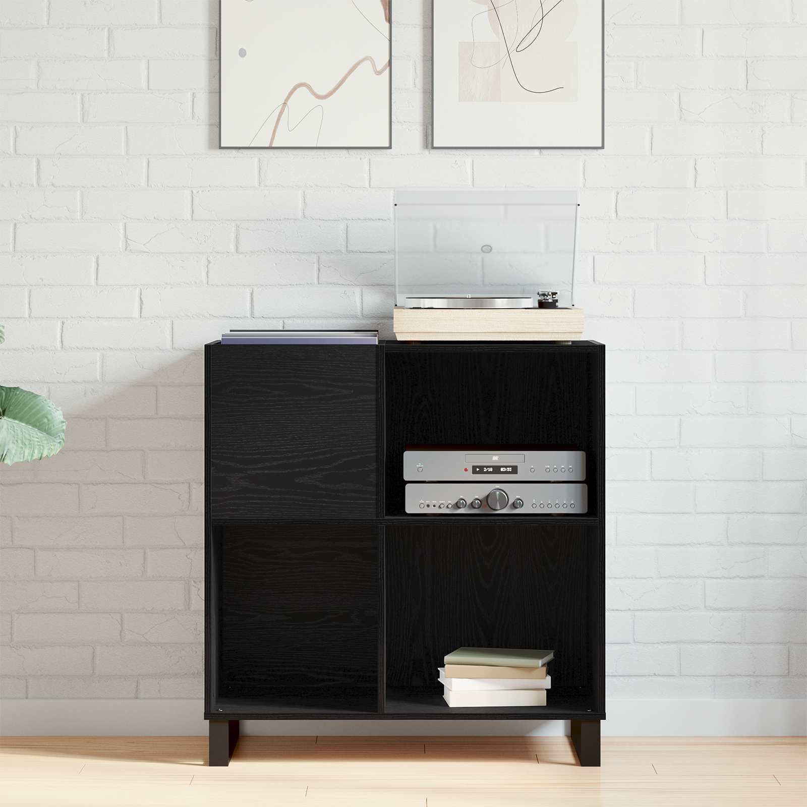 vidaXL Record Cabinet Black Oak 84.5 x 38 x 89 cm Engineered Wood 4