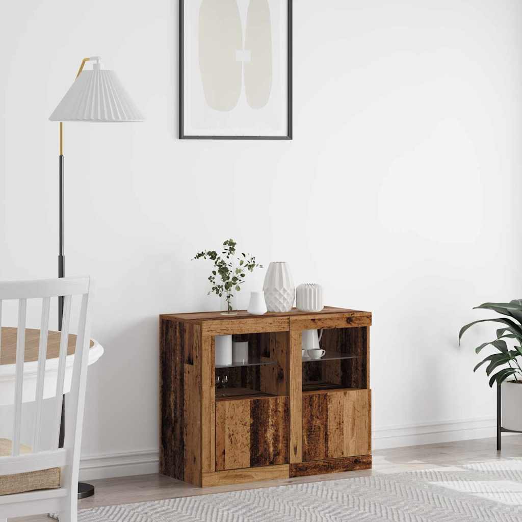 Side Cabinet with LED Lights Engineered Wood in Old Wood
