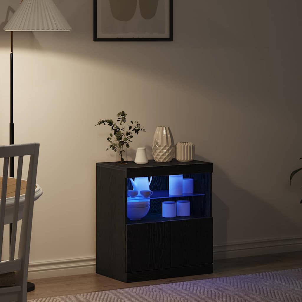 vidaXL LED Sideboard Black 60.5 x 37 x 67 cm Engineered Wood 5