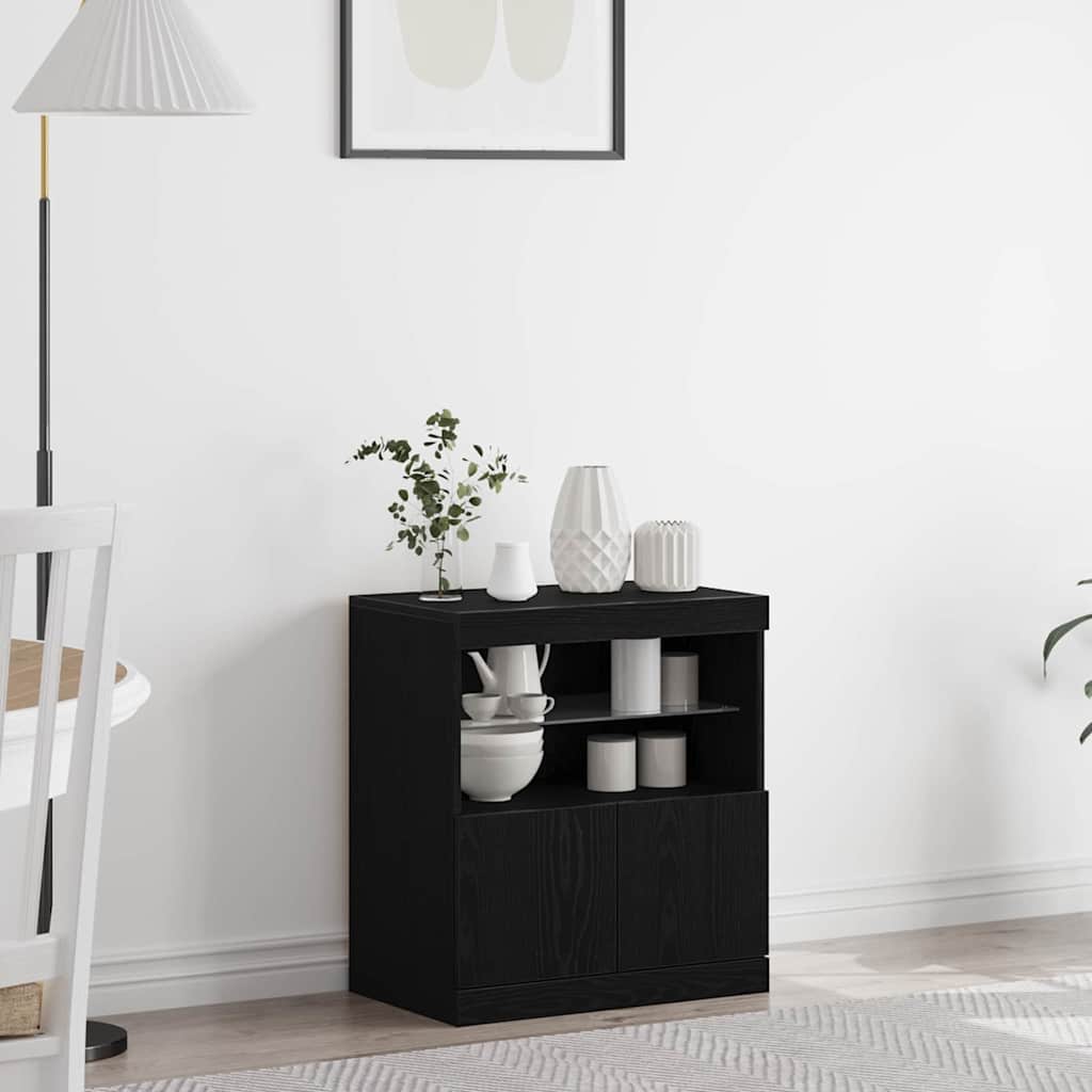 vidaXL LED Sideboard Black 60.5 x 37 x 67 cm Engineered Wood 1