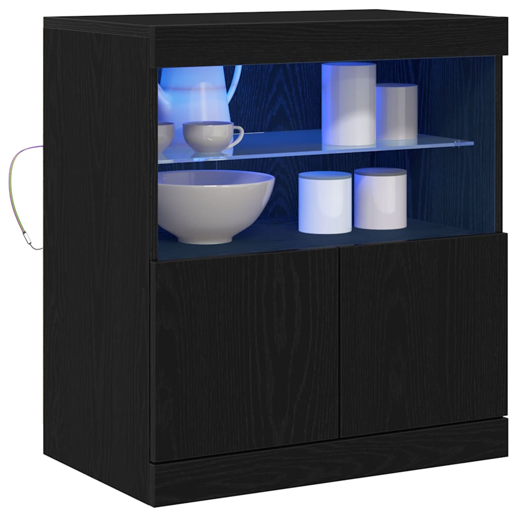 vidaXL LED Sideboard Black 60.5 x 37 x 67 cm Engineered Wood 3