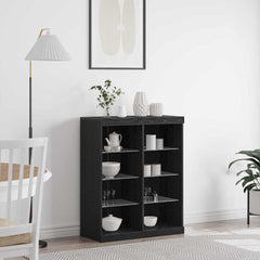 Sideboard with LED Lights 81x37x100 cm Black oak