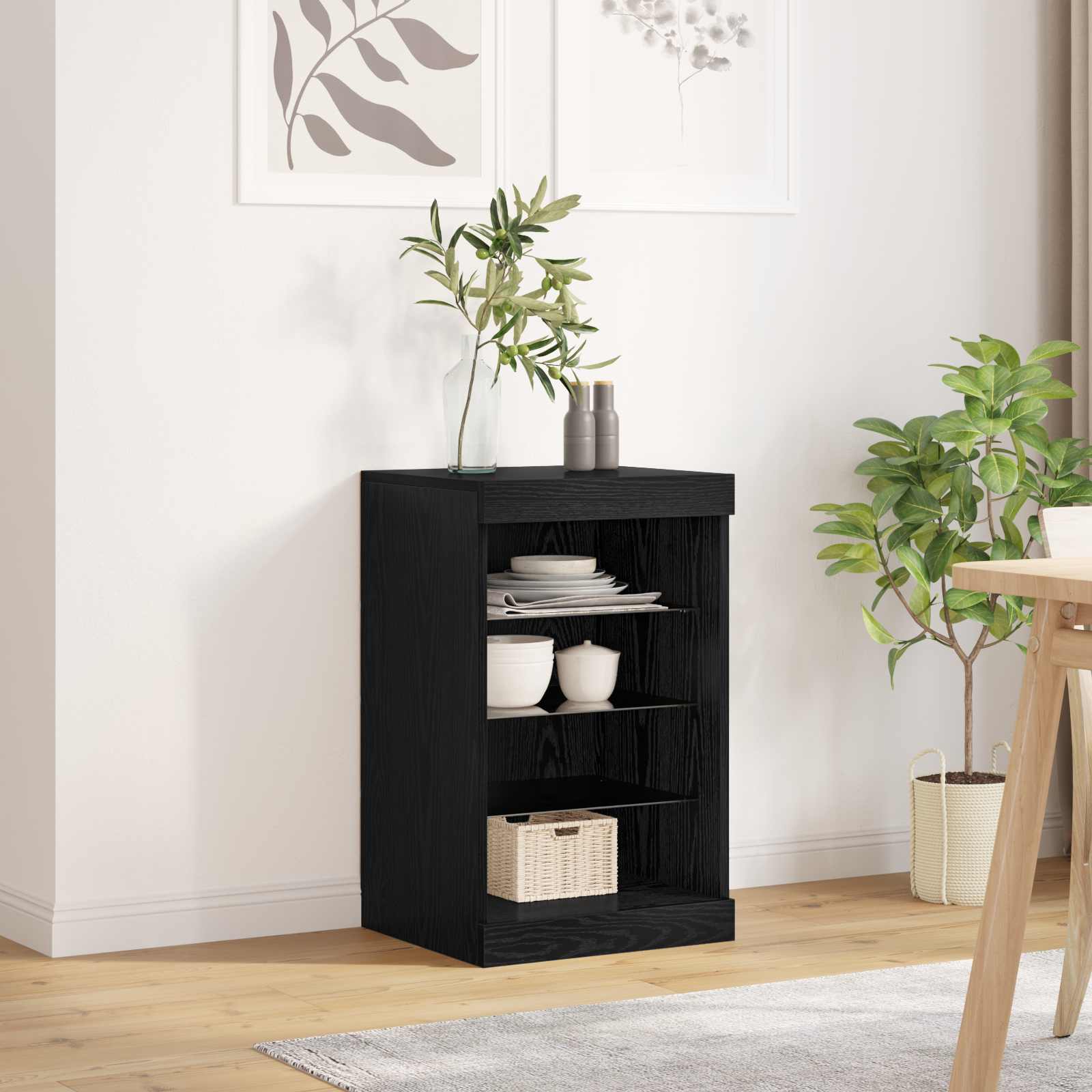 vidaXL LED Sideboard Black Oak 41 x 37 x 67 cm Engineered Wood 1