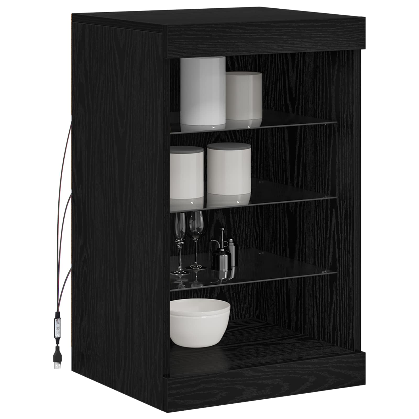 vidaXL LED Sideboard Black Oak 41 x 37 x 67 cm Engineered Wood 3