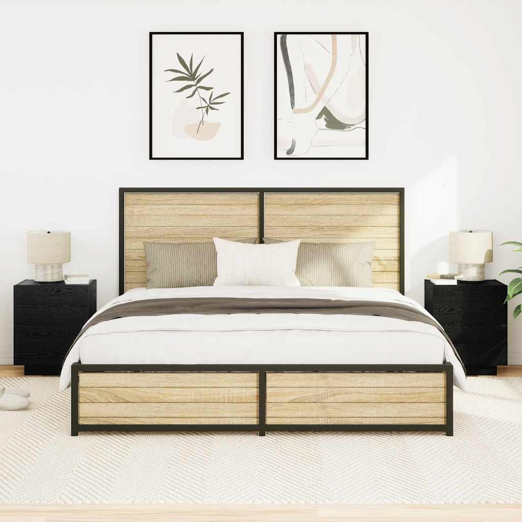 vidaXL Bedside Cabinet 2 pcs Black Oak 45 x 40 x 55 cm Engineered Wood 4