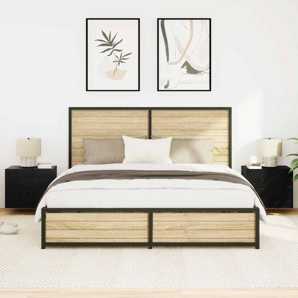 vidaXL Bedside Cabinet 2 pcs Black Oak 50 x 39 x 41 cm Engineered Wood 4