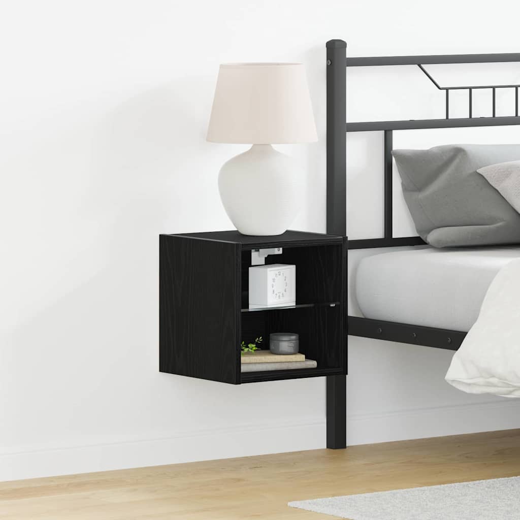 vidaXL LED Wall Bedside Cabinet 2 pcs Black 30 x 28.5 x 30 cm 1