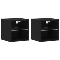 vidaXL LED Wall Bedside Cabinet 2 pcs Black 30 x 28.5 x 30 cm 2