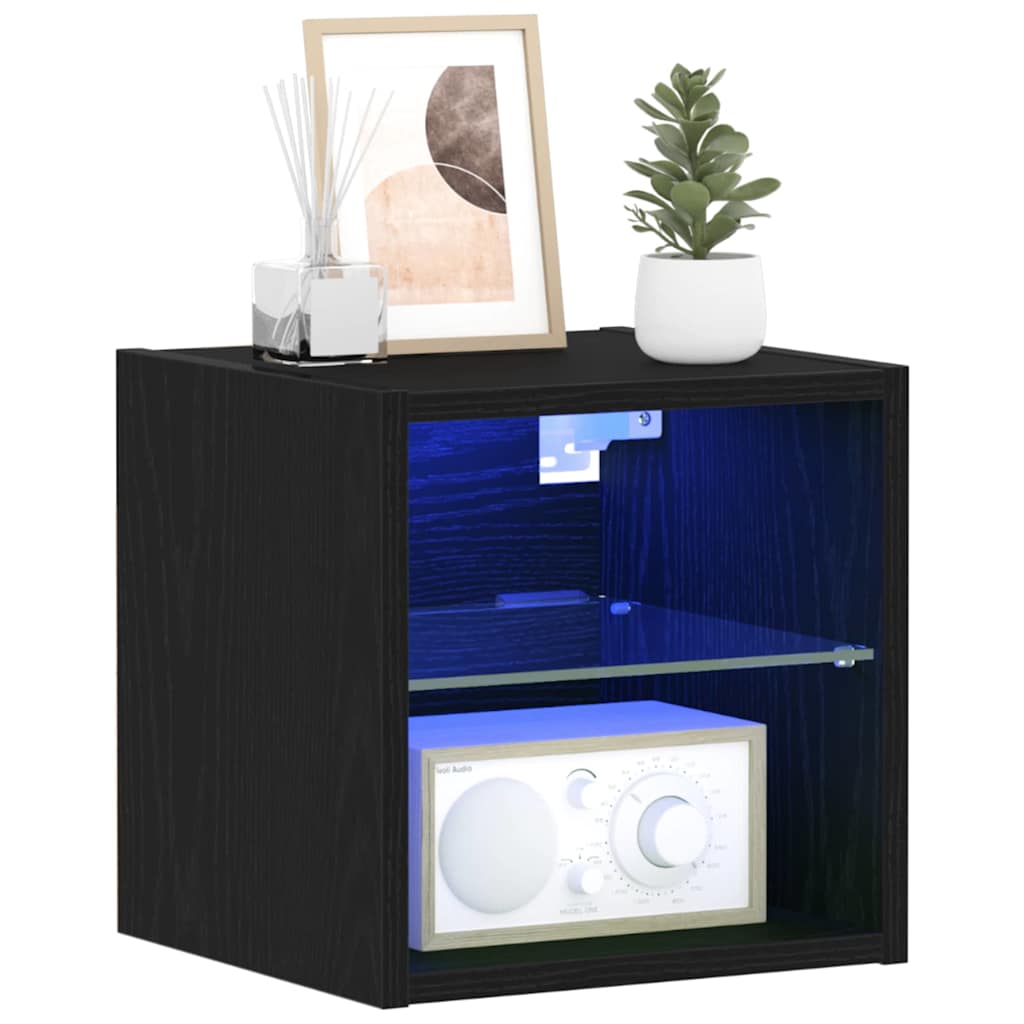 vidaXL LED Wall Bedside Cabinet 2 pcs Black 30 x 28.5 x 30 cm 3