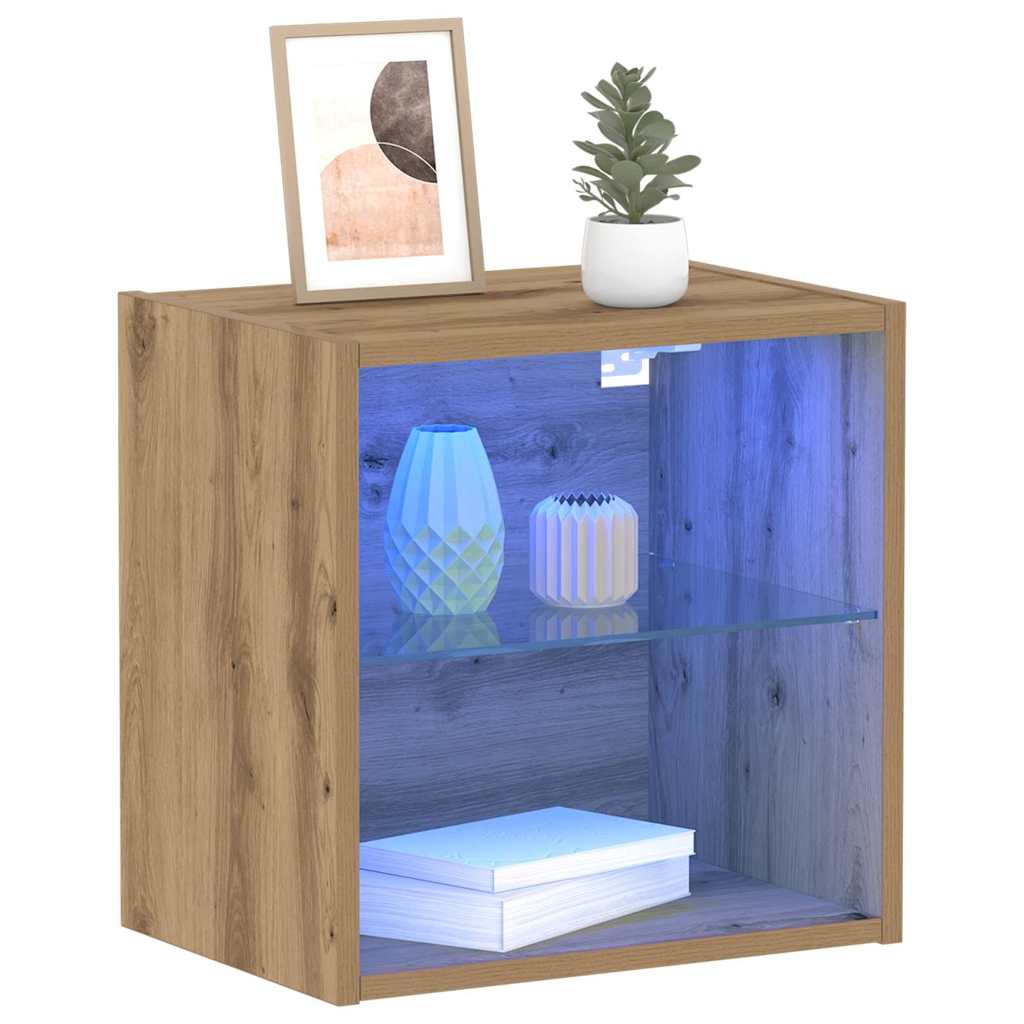 vidaXL Floating Shelf with LED Light 2 pcs Brown 40 x 28.5 x 40 cm 3