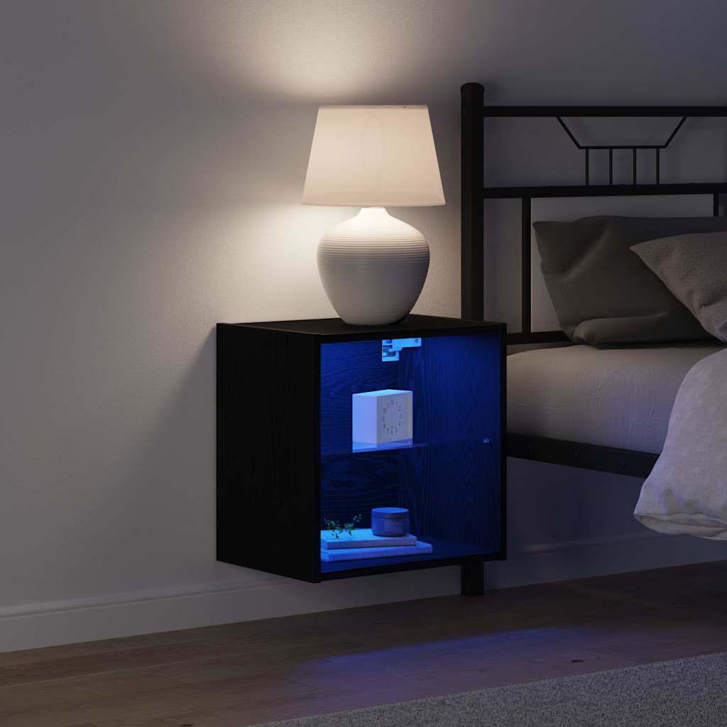 vidaXL Floating Shelf with LED Light 2 pcs Black 40 x 28.5 x 40 cm 6