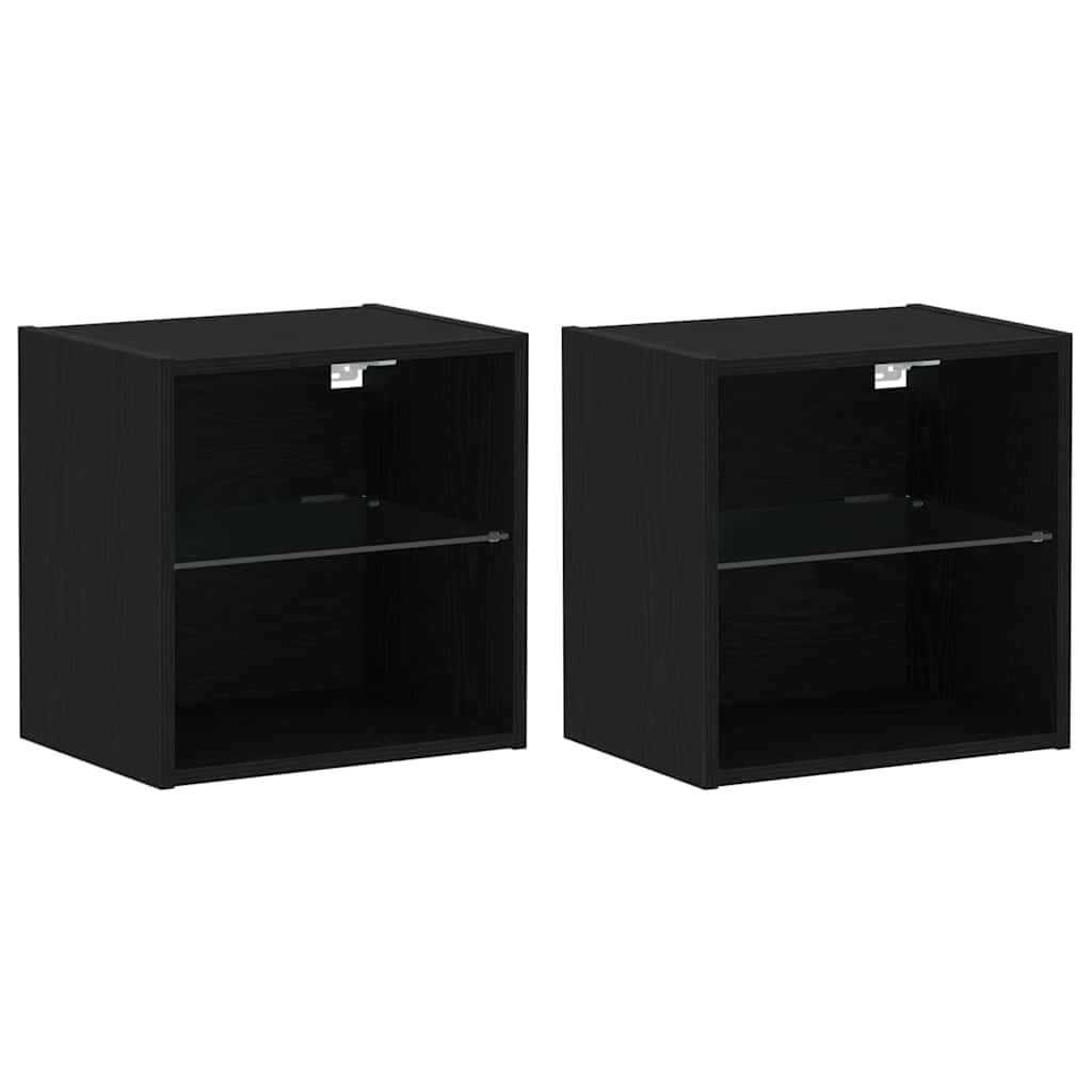 vidaXL Floating Shelf with LED Light 2 pcs Black 40 x 28.5 x 40 cm 2