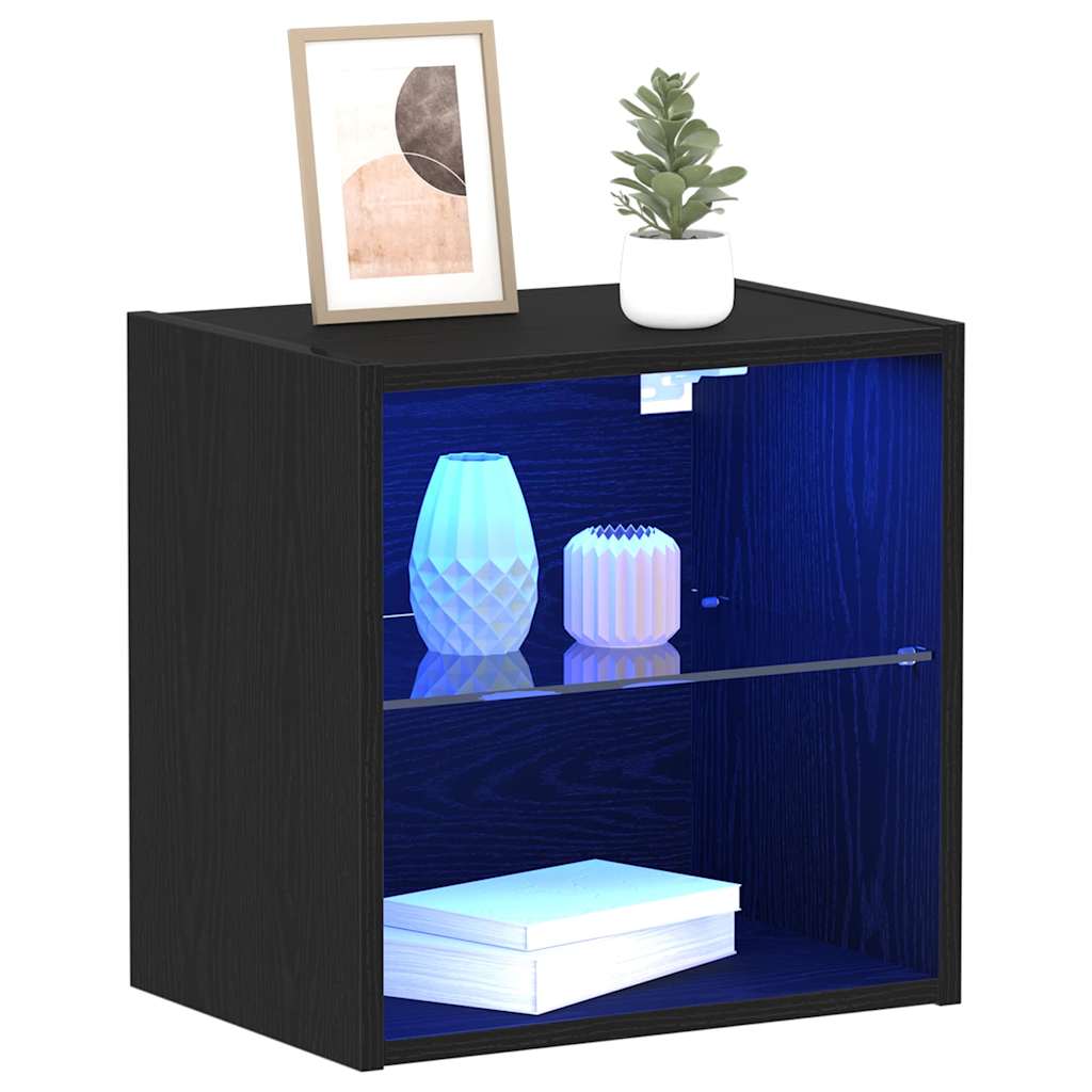vidaXL Floating Shelf with LED Light 2 pcs Black 40 x 28.5 x 40 cm 3