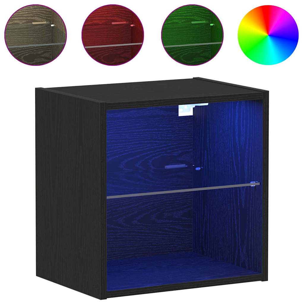 vidaXL Floating Shelf with LED Light 2 pcs Black 40 x 28.5 x 40 cm 4